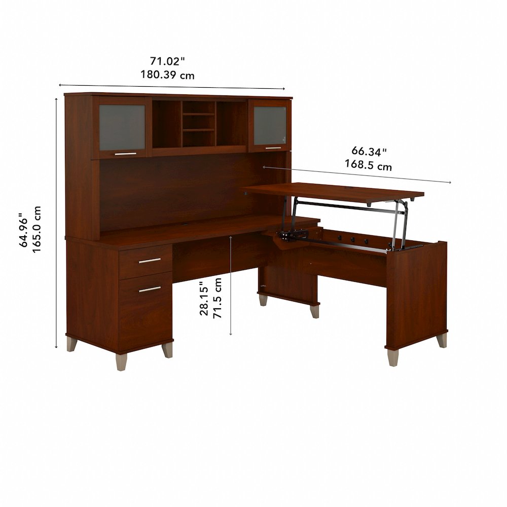 Somerset 72W 3 Position Sit to Stand L Shaped Desk with Hutch. Picture 9