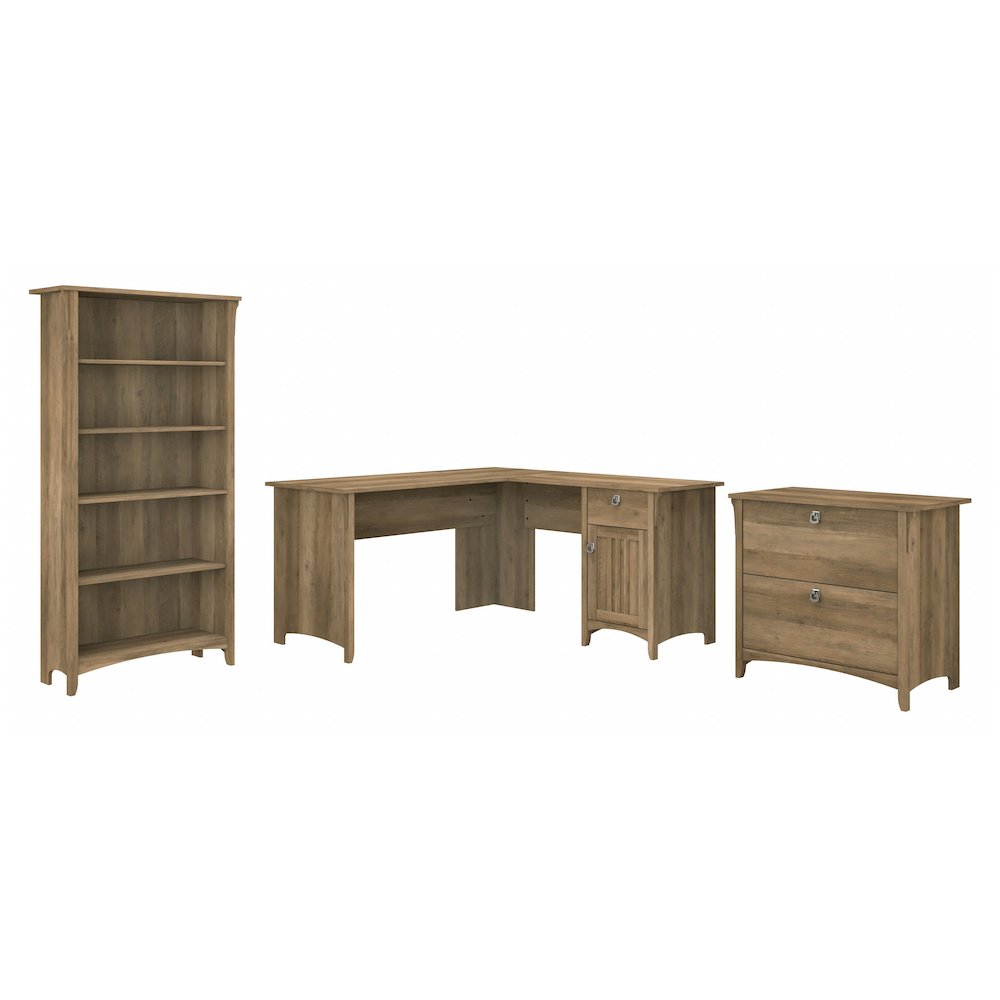 Salinas 60W L Shaped Desk with Lateral File Cabinet and 5 Shelf Bookcase. Picture 1