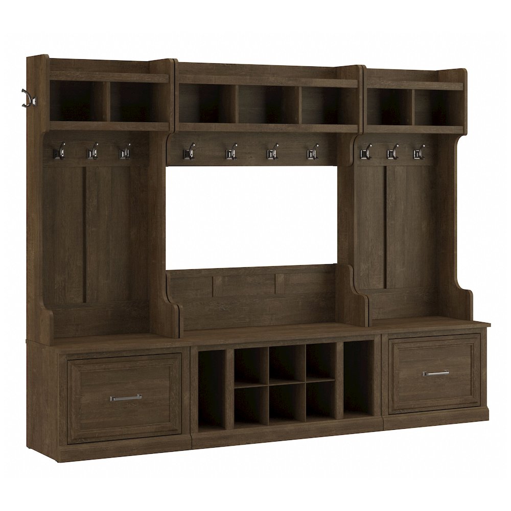 Woodland Full Entryway Storage Set with Coat Rack and Shoe Bench with Drawers. Picture 1