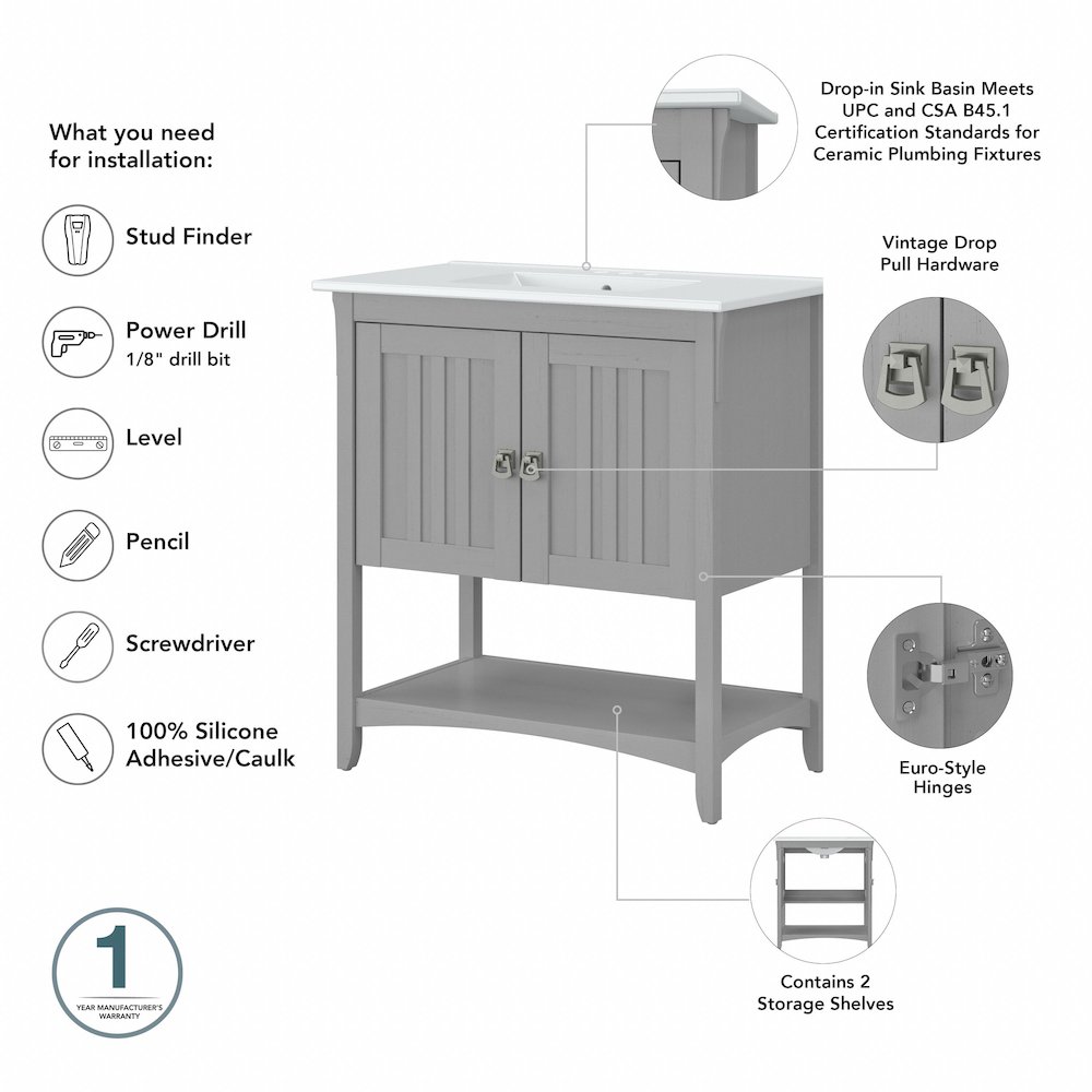 Salinas 32W Bathroom Vanity Sink and Medicine Cabinet with Mirror. Picture 8