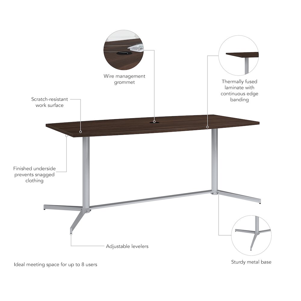 72-inch Office Conference Table with Metal Base in Black Walnut. Picture 7