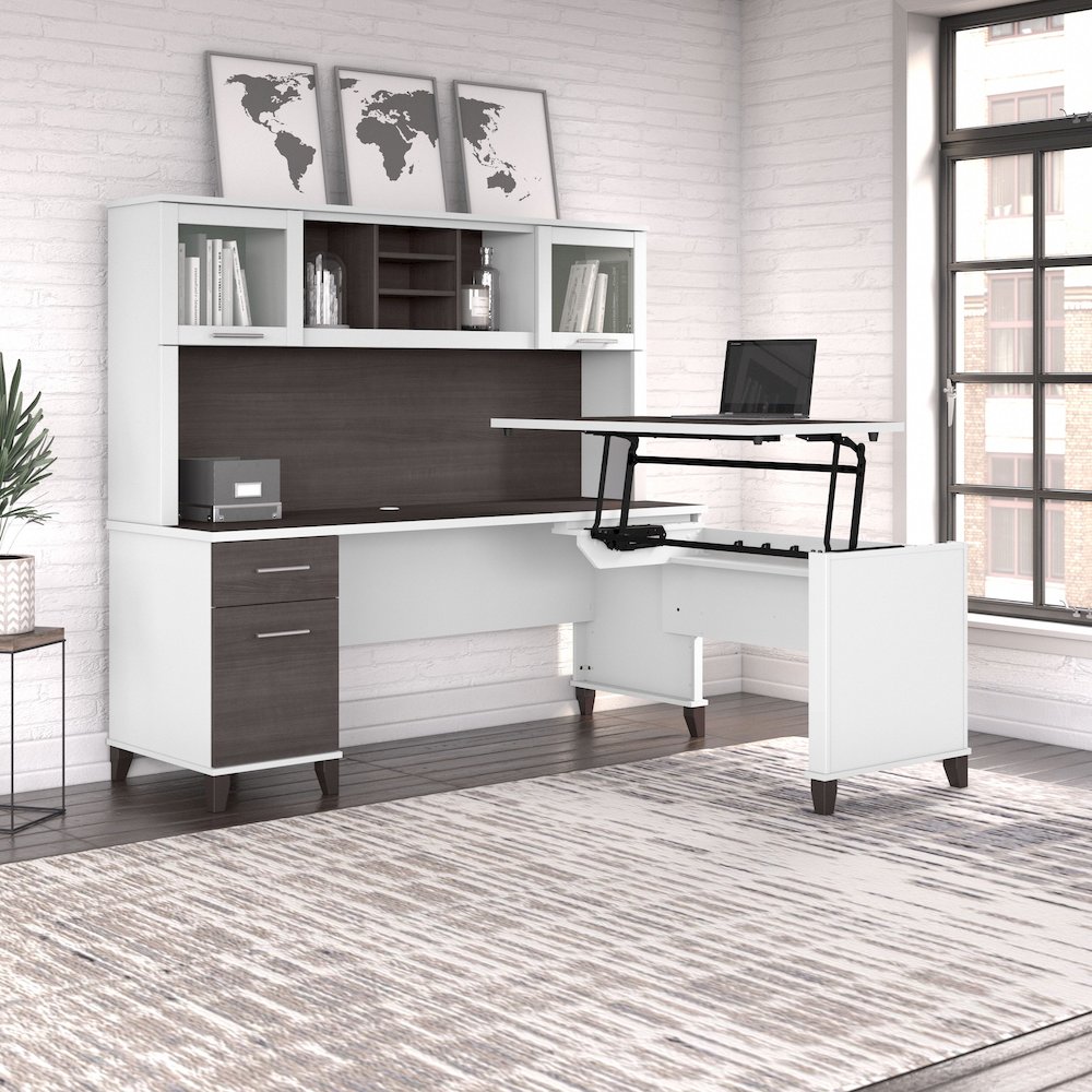 Somerset 72W 3 Position Sit to Stand L Shaped Desk with Hutch. Picture 2