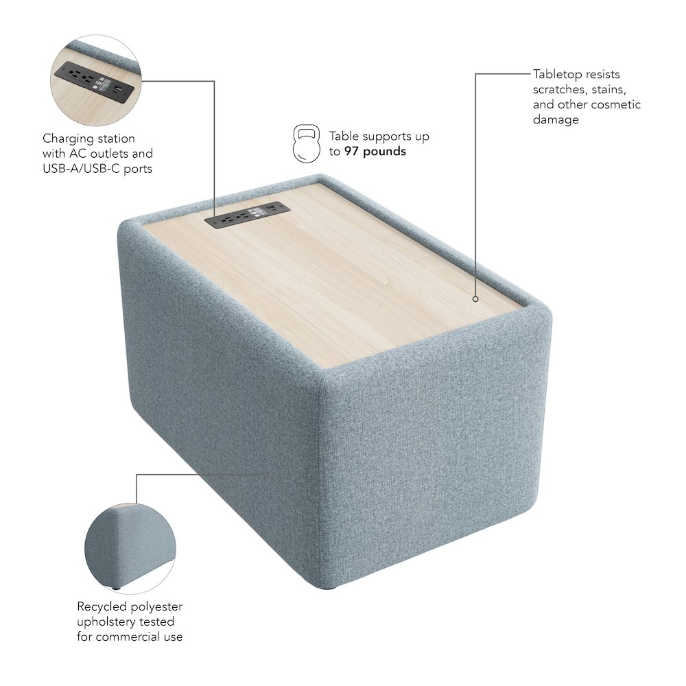 Assemble Modular Side Table with Charging Station in Mist Fabric. Picture 7