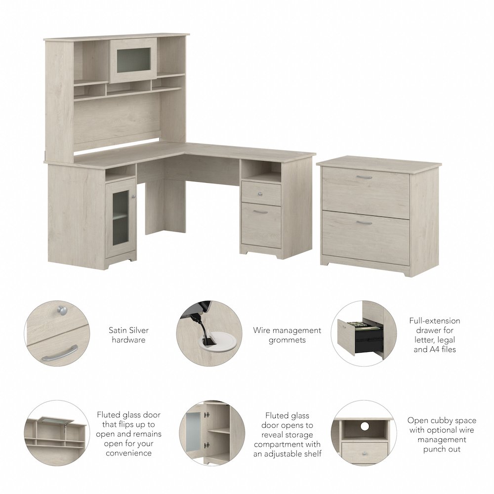 Cabot 60W L Shaped Computer Desk with Hutch and Lateral File Cabinet. Picture 8
