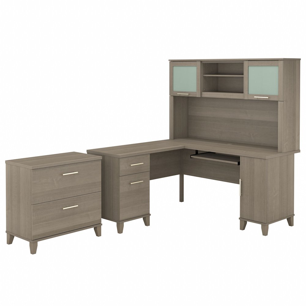 Somerset 60W L Shaped Desk with Hutch and Lateral File Cabinet. Picture 1