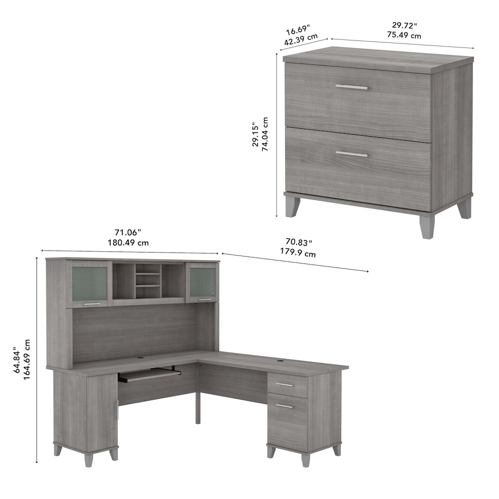 Somerset 72W L Shaped Desk with Hutch and Lateral File Cabinet. Picture 8