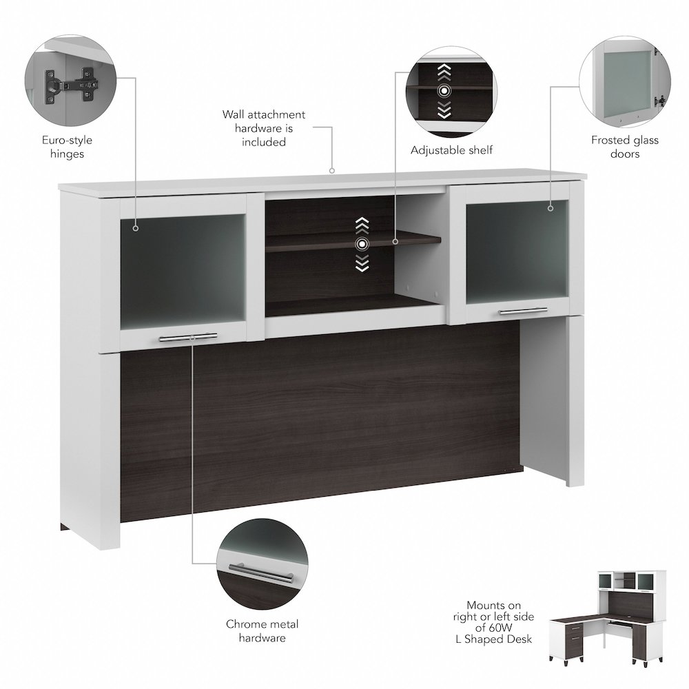 Somerset 60W L Shaped Desk with Hutch and 5 Shelf Bookcase. Picture 9