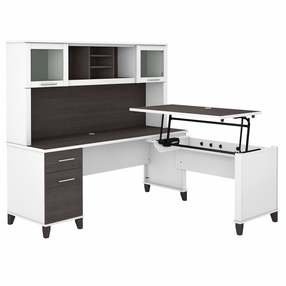 Somerset 72W 3 Position Sit to Stand L Shaped Desk with Hutch. Picture 1