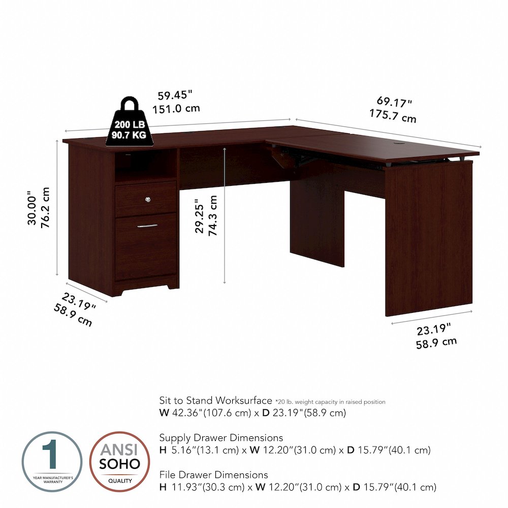 Cabot 60W 3 Position Sit to Stand L Shaped Desk. Picture 9