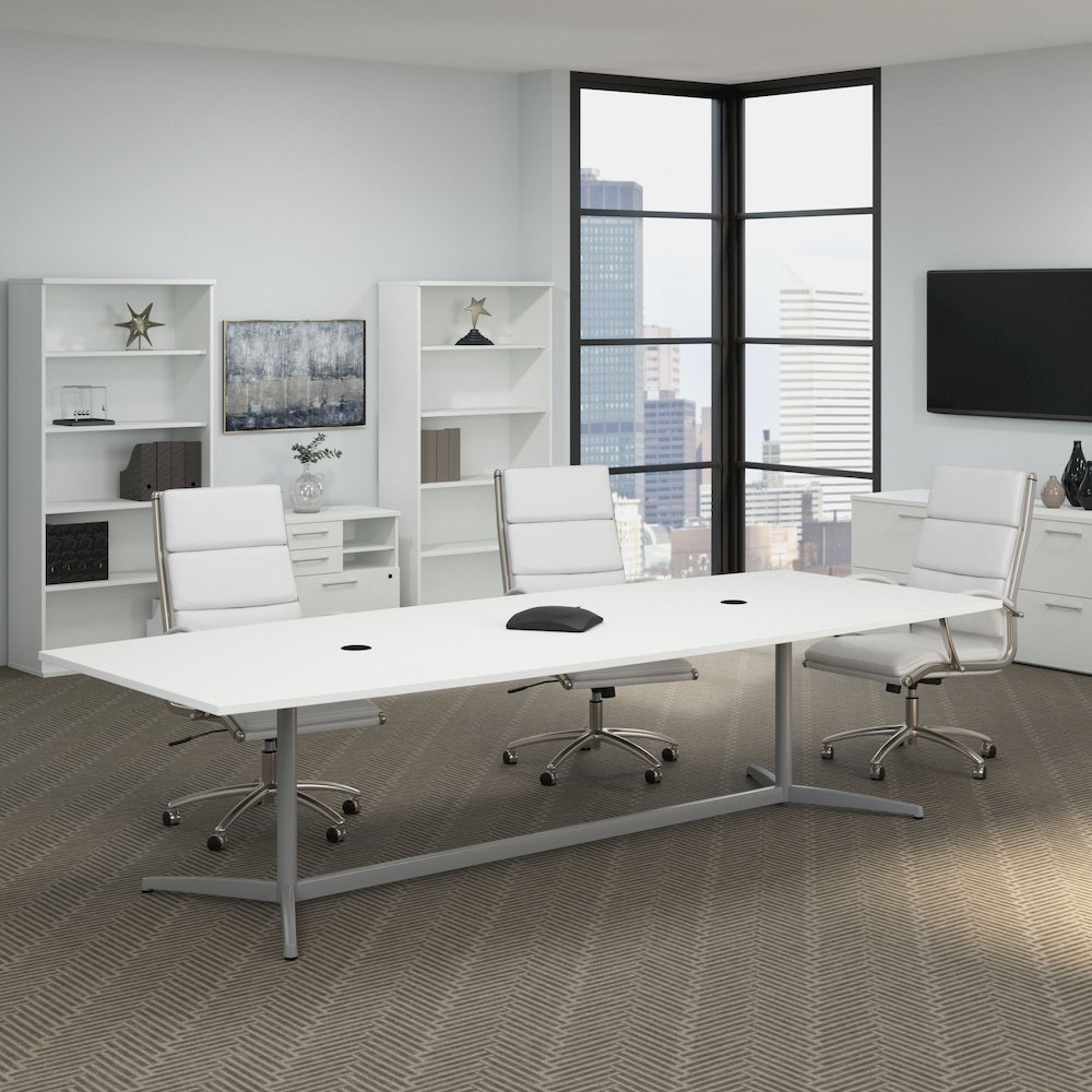 120W x 48D Boat Shaped Conference Table with Metal Base. Picture 2