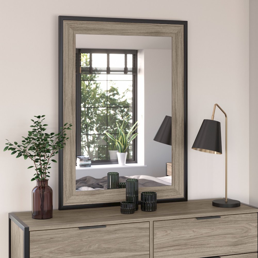 Atria Bedroom Mirror in Modern Hickory. Picture 5