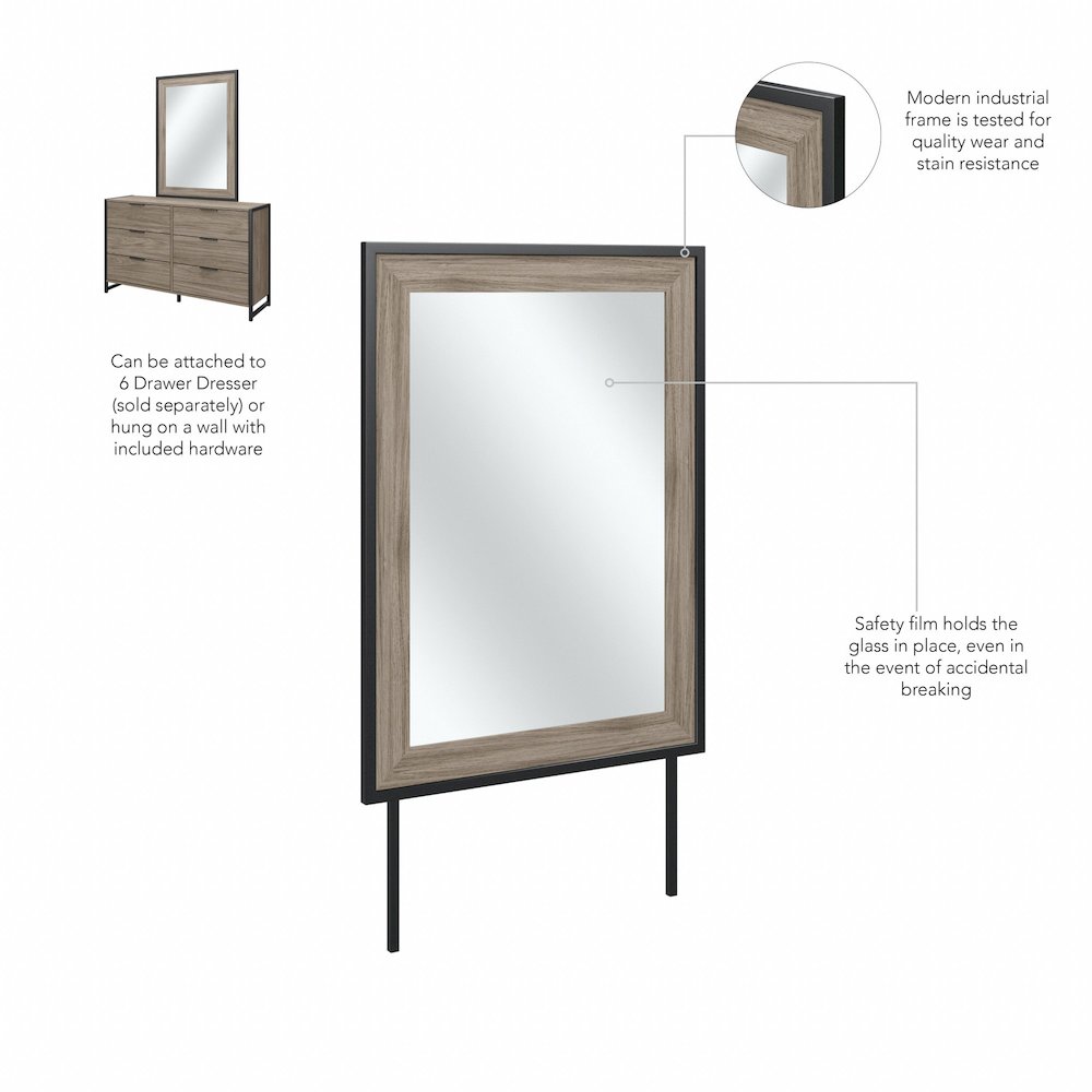 Atria Bedroom Mirror in Modern Hickory. Picture 2