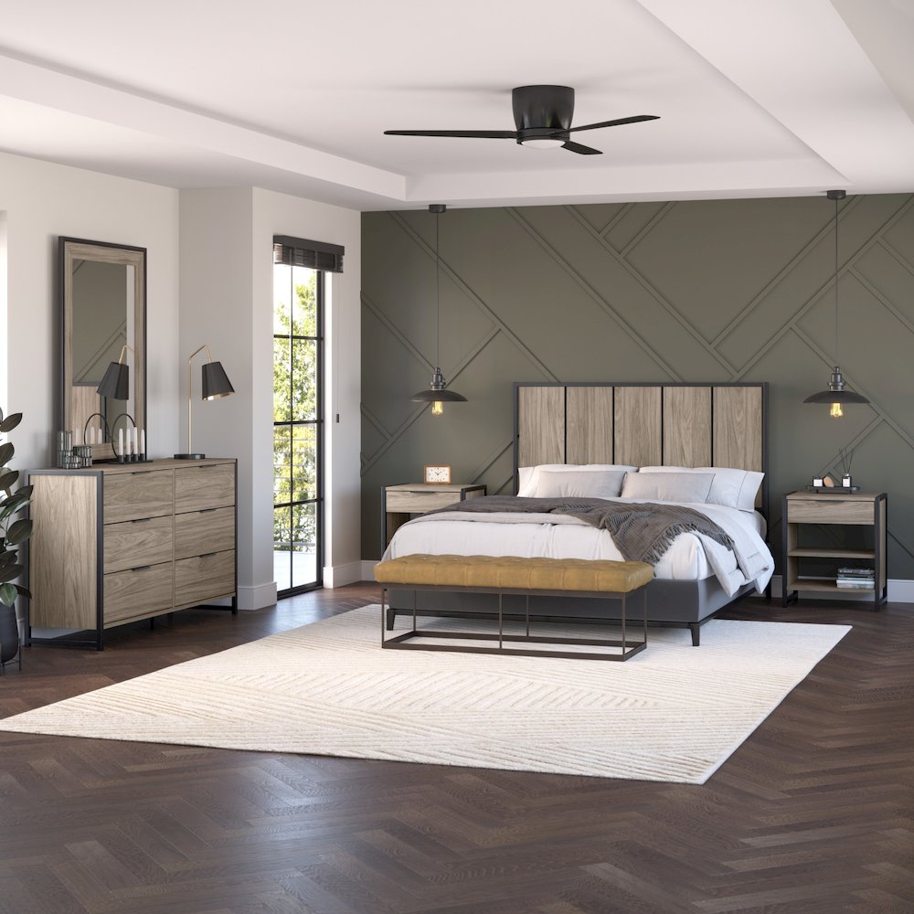 Atria Bedroom Mirror in Modern Hickory. Picture 3
