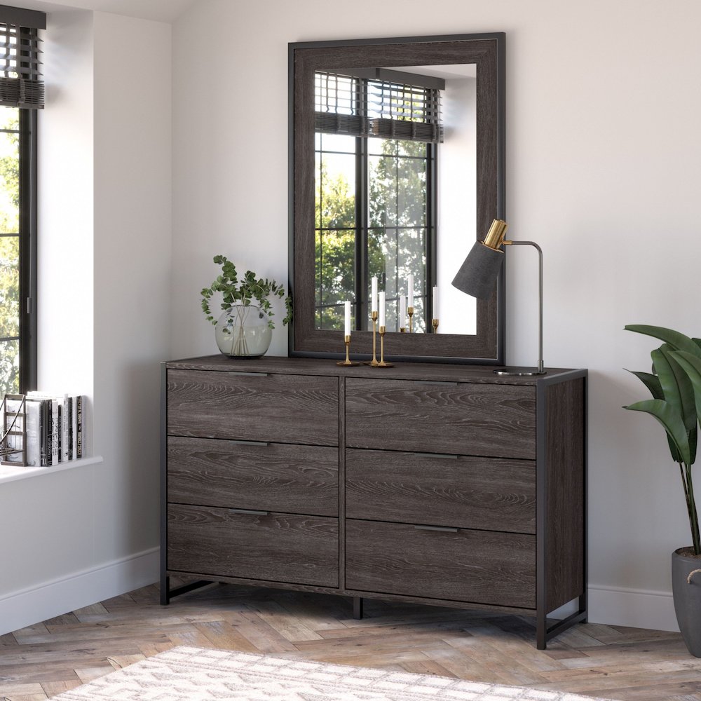Atria 6 Drawer Dresser with Mirror in Charcoal Gray. Picture 10