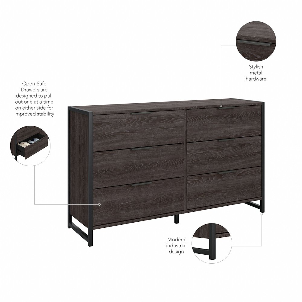 Atria 6 Drawer Dresser with Mirror in Charcoal Gray. Picture 3