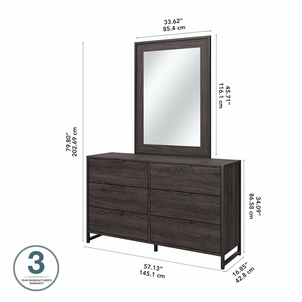 Atria 6 Drawer Dresser with Mirror in Charcoal Gray. Picture 4