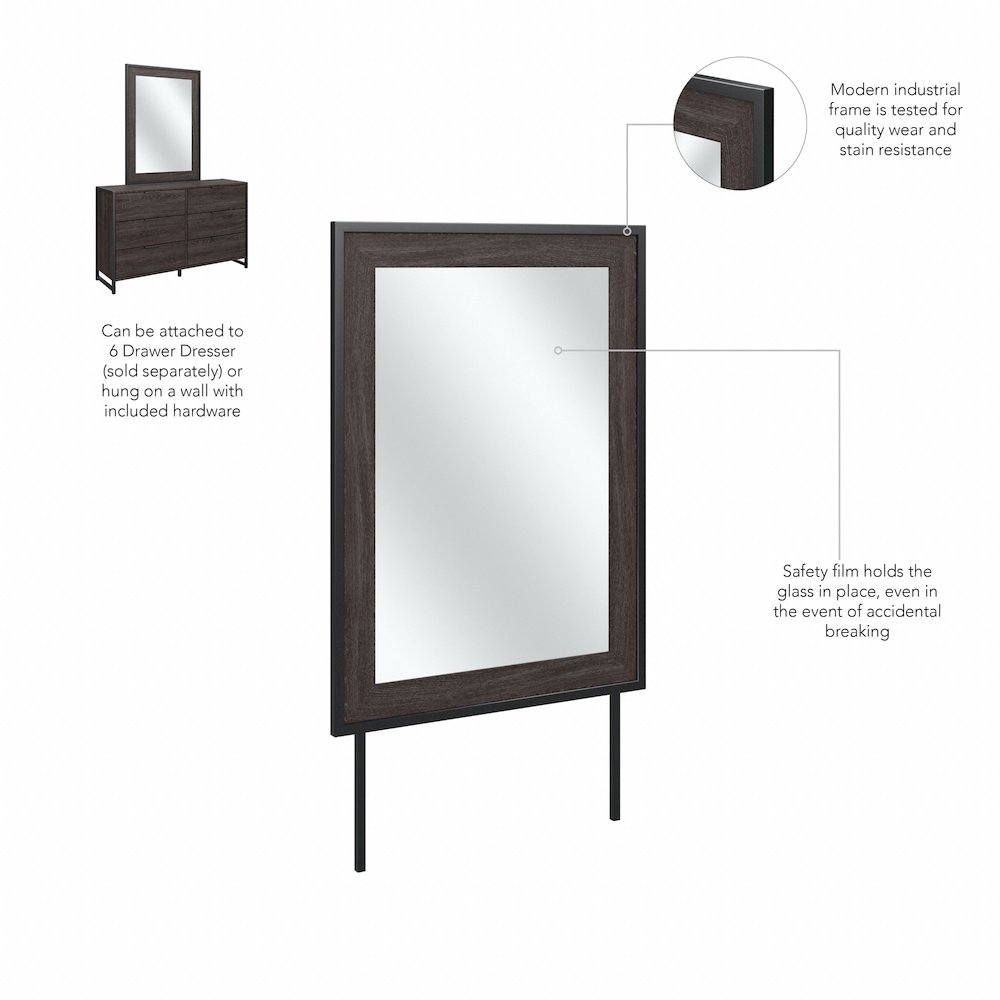 Atria 6 Drawer Dresser with Mirror in Charcoal Gray. Picture 5