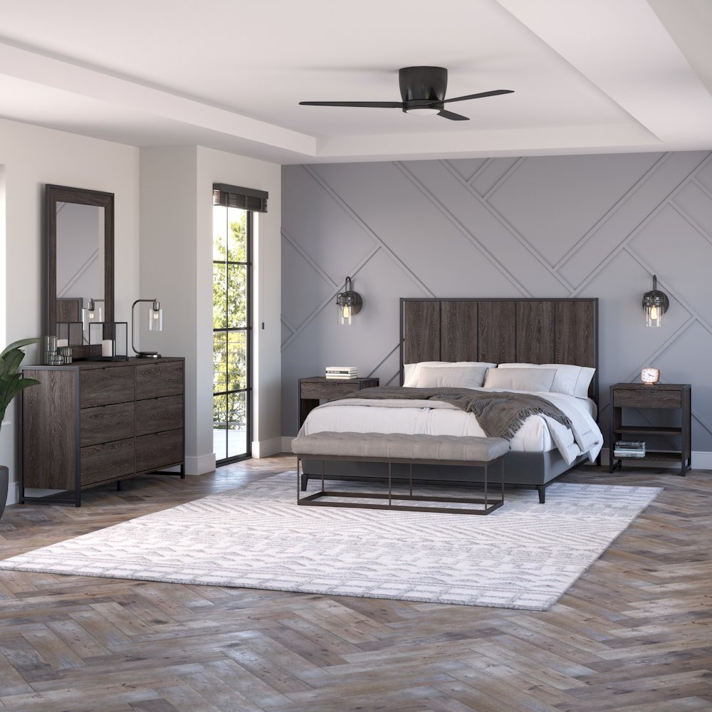 Atria 6 Drawer Dresser with Mirror in Charcoal Gray. Picture 6