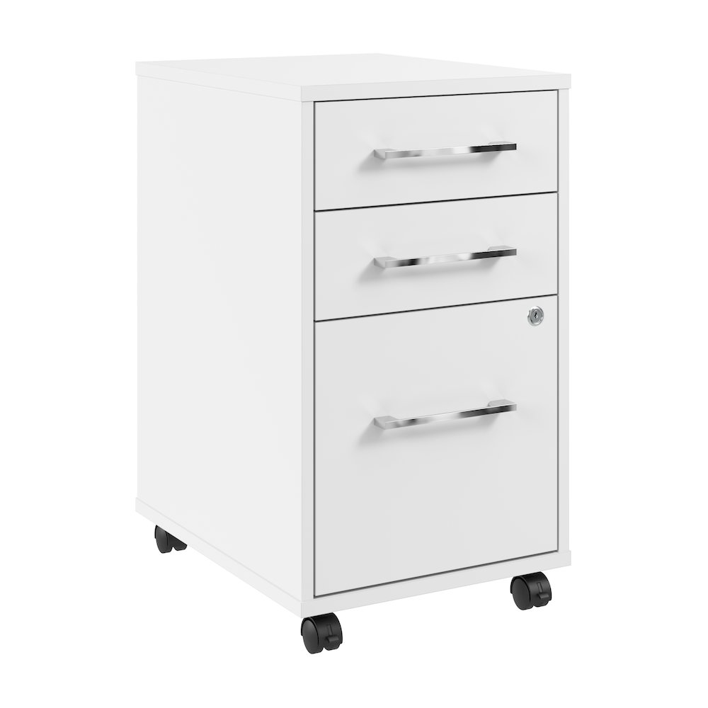 Hustle 3 Drawer Rolling File Cabinet with Lock in White. Picture 1
