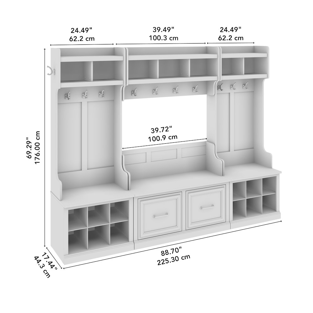 Woodland Full Entryway Storage Set with Coat Rack and Shoe Bench with Doors. Picture 9