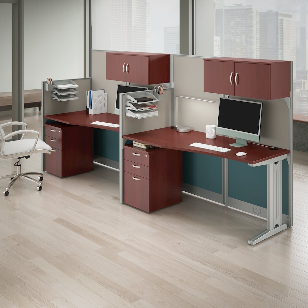 2 Person Straight Cubicle Desks with Storage, Drawers, and Organizers. Picture 2