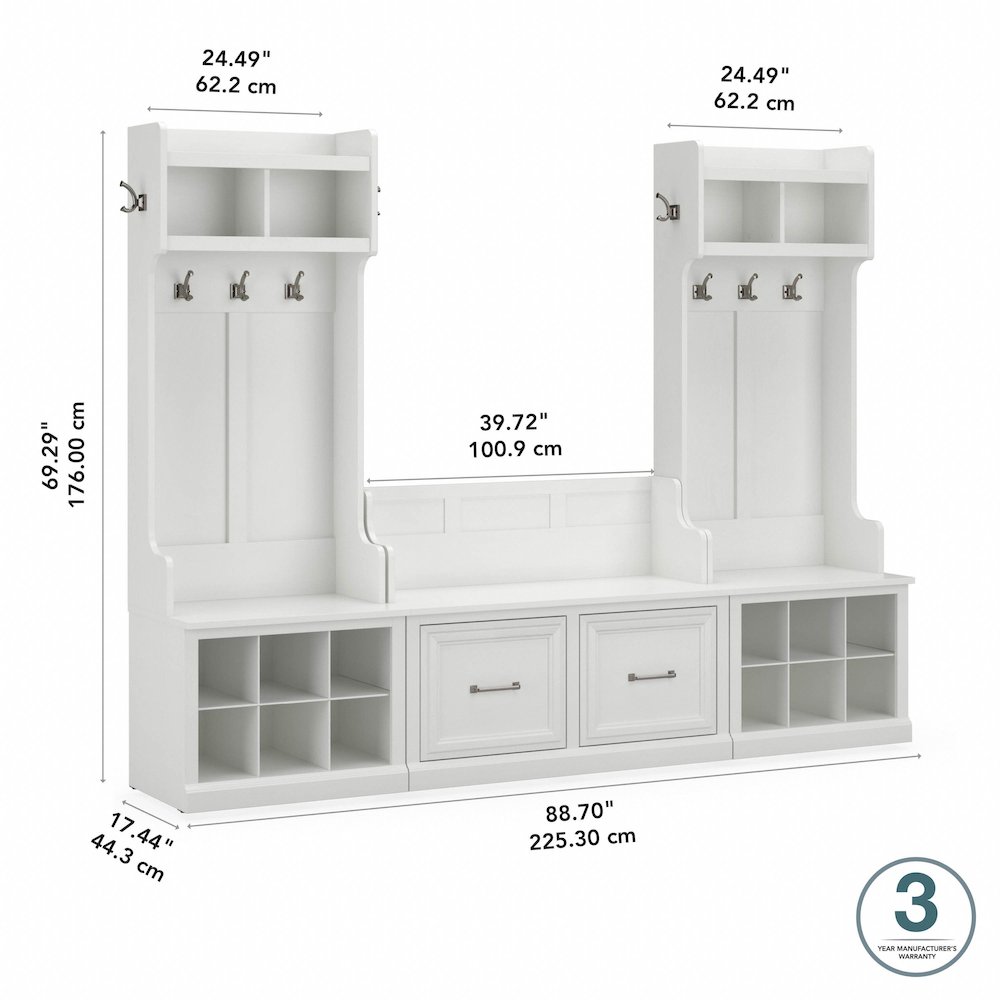 Woodland Entryway Storage Set with Hall Trees and Shoe Bench with Doors. Picture 11