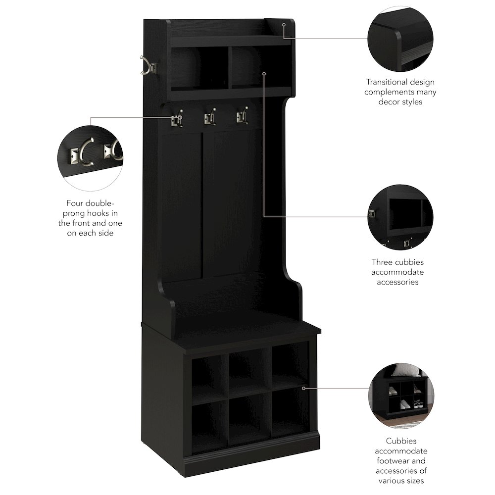 Woodland 24W Hall Tree and Small Shoe Bench with Shelves. Picture 8