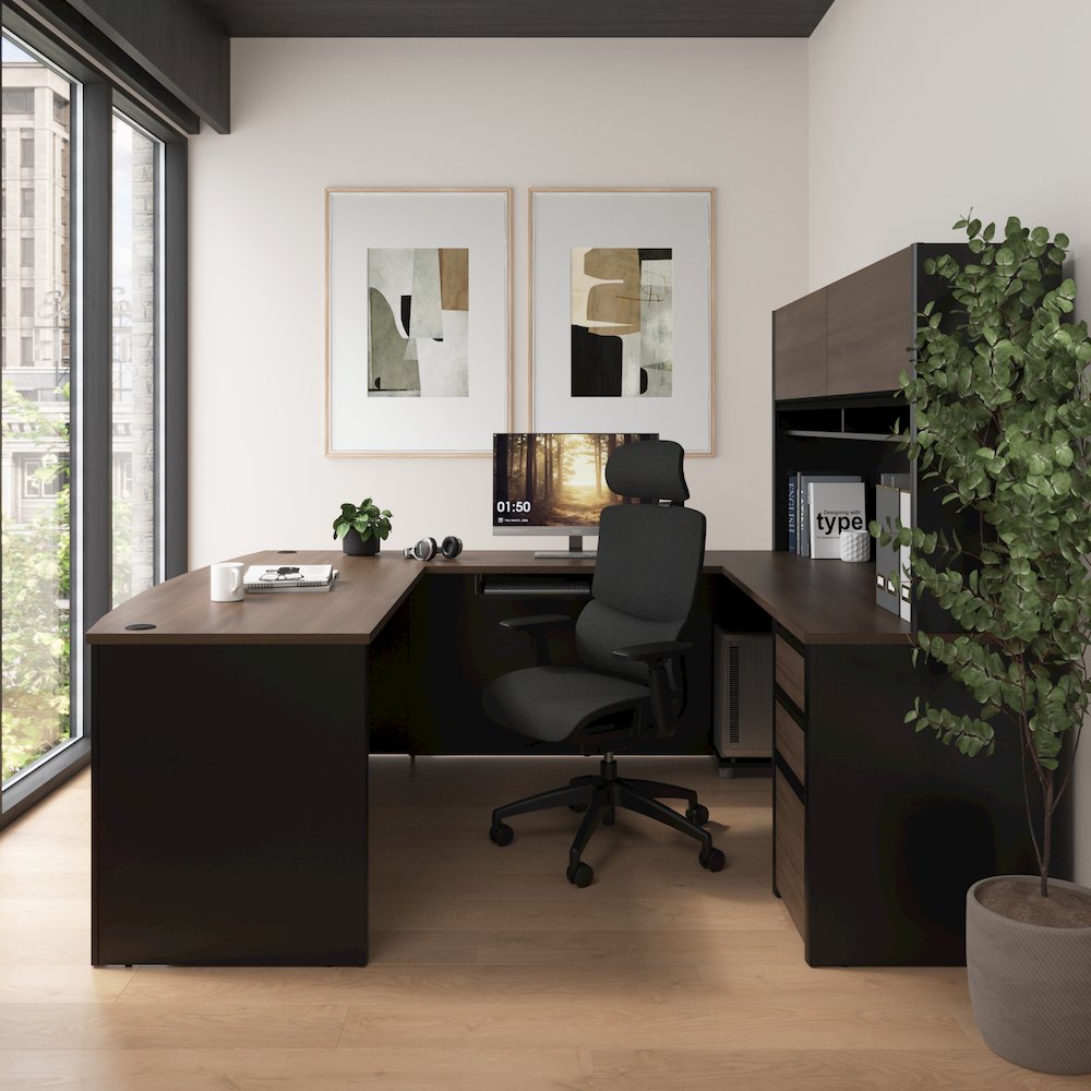 72W U-Shaped Executive Desk with Pedestal and Hutch. Picture 2