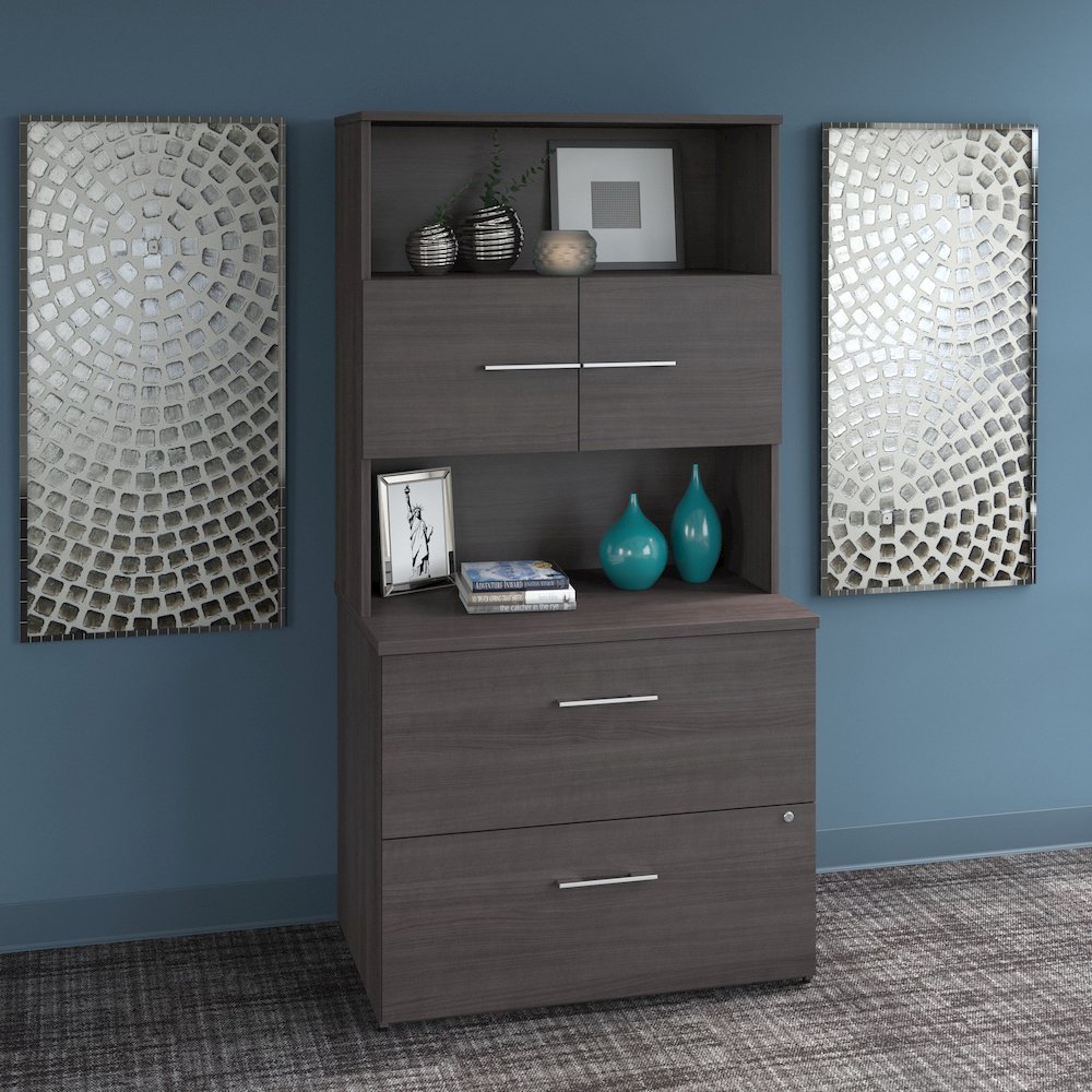 Office 500 36W 2 Drawer Lateral File Cabinet with Hutch. Picture 2