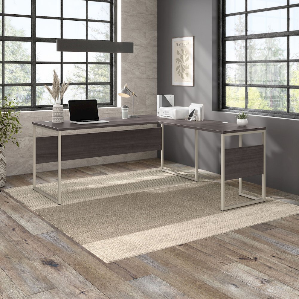 Hybrid 72W x 30D L Shaped Table Desk with Metal Legs. Picture 2