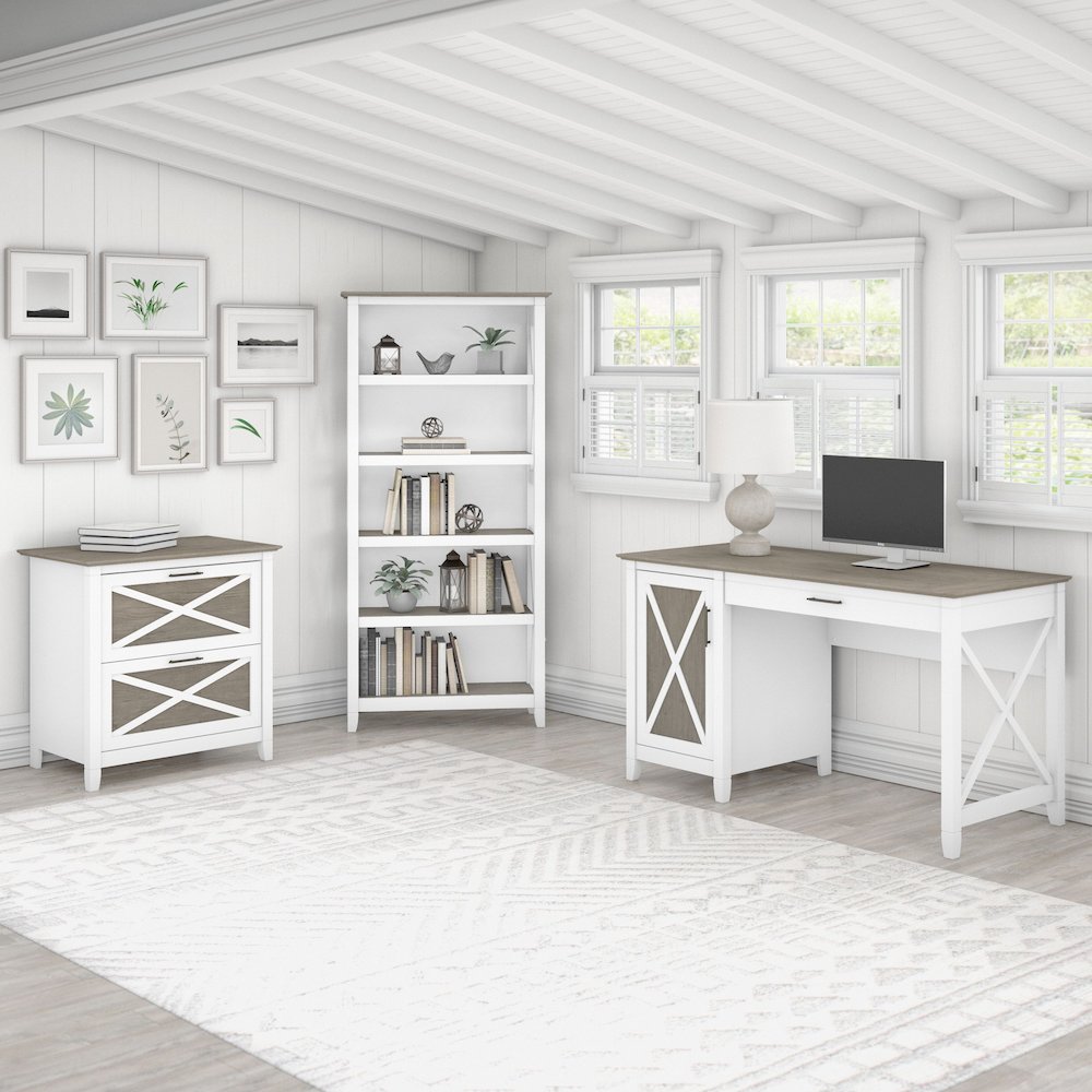 54W Computer Desk with 2 Drawer Lateral File Cabinet and 5 Shelf Bookcase. Picture 2