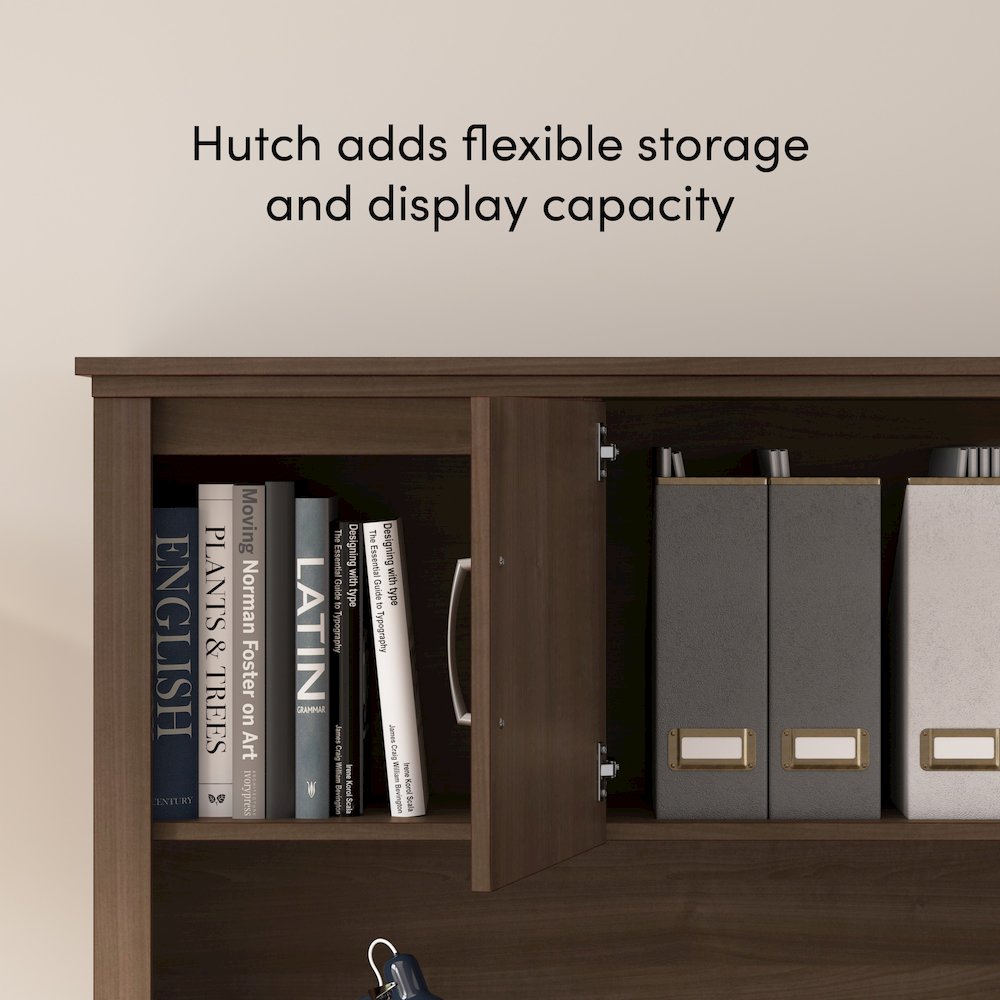 66W U-Shaped Desk with Hutch, Lateral File Cabinet, and Bookcase. Picture 5
