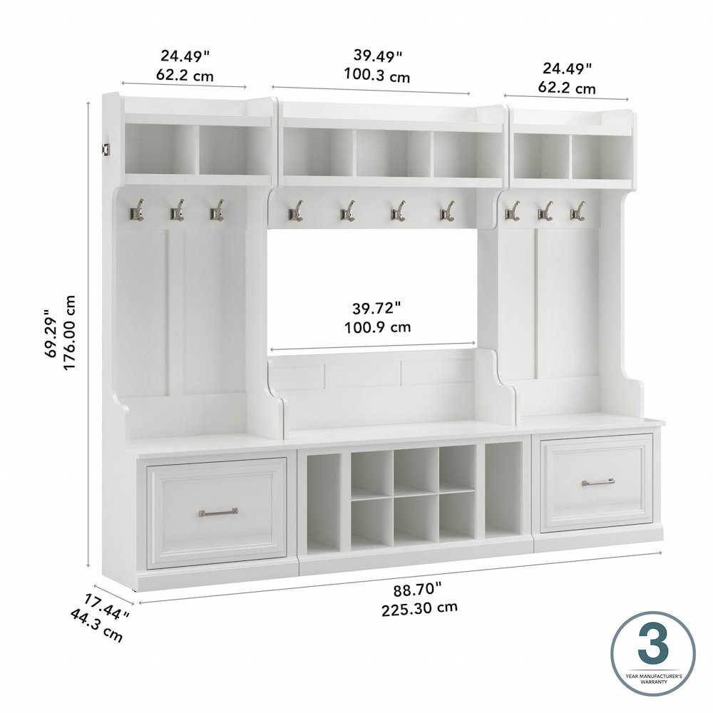 Woodland Full Entryway Storage Set with Coat Rack and Shoe Bench with Drawers. Picture 11