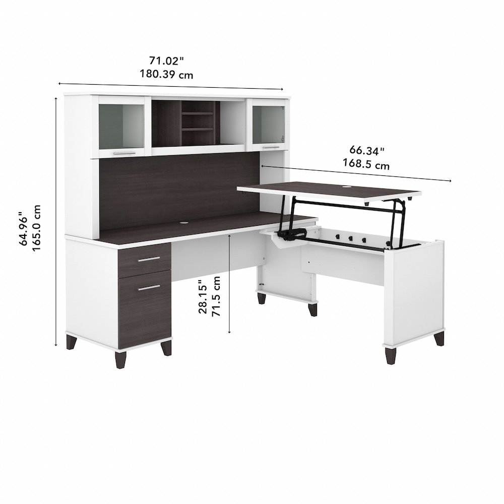 Somerset 72W 3 Position Sit to Stand L Shaped Desk with Hutch. Picture 10