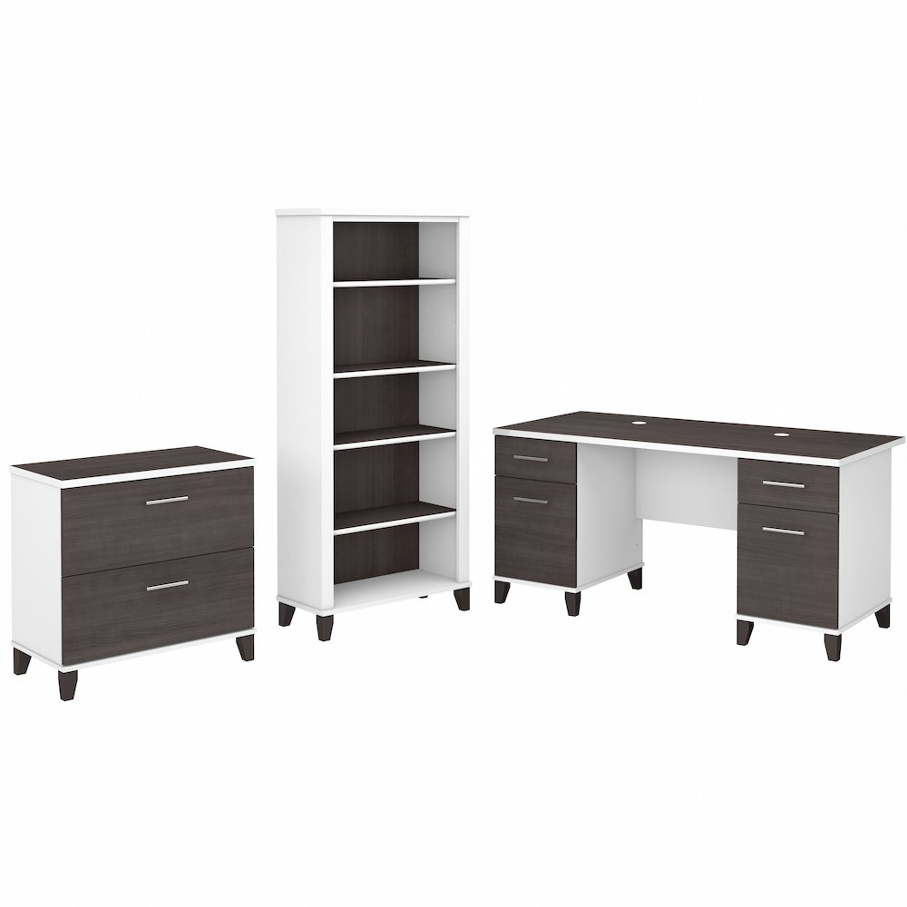 Somerset 60W Office Desk with Lateral File Cabinet and 5 Shelf Bookcase. Picture 1