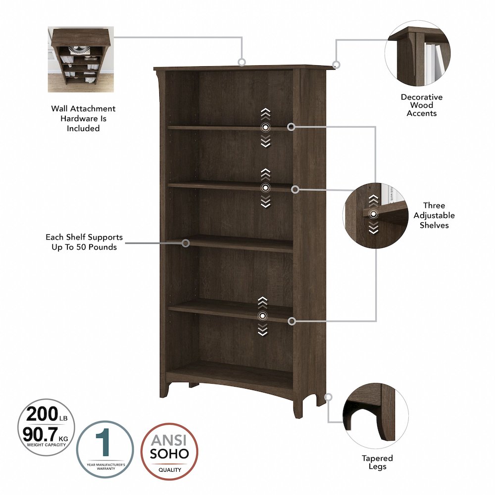 Salinas Tall 5 Shelf Bookcase. Picture 6