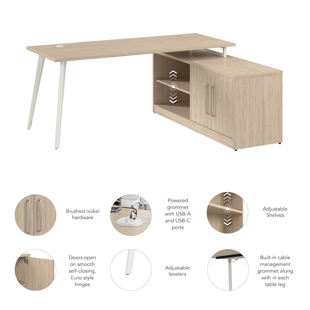 Vista 72W L Shaped Desk with Splayed Metal Legs and Low Storage Cabinet. Picture 11