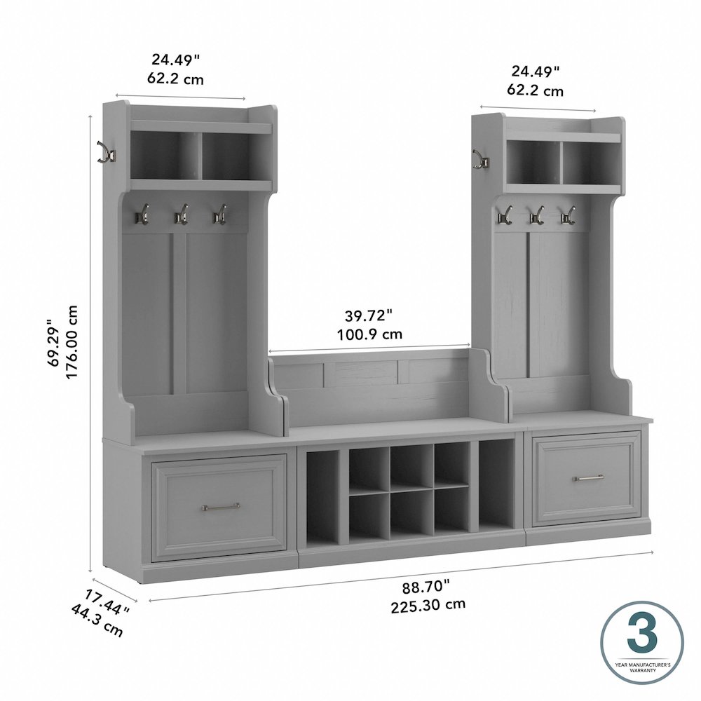Woodland Entryway Storage Set with Hall Trees and Shoe Bench with Drawers. Picture 10