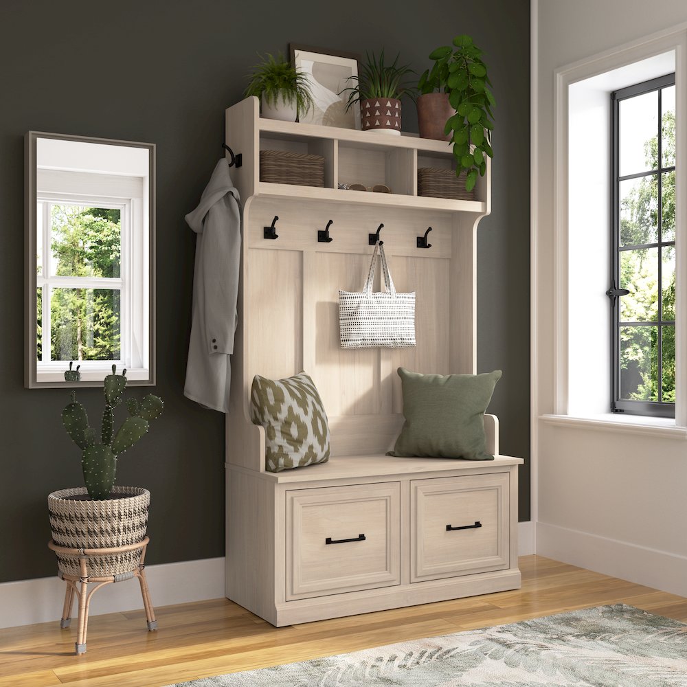 Woodland 40W Hall Tree and Shoe Storage Bench with Doors. Picture 2