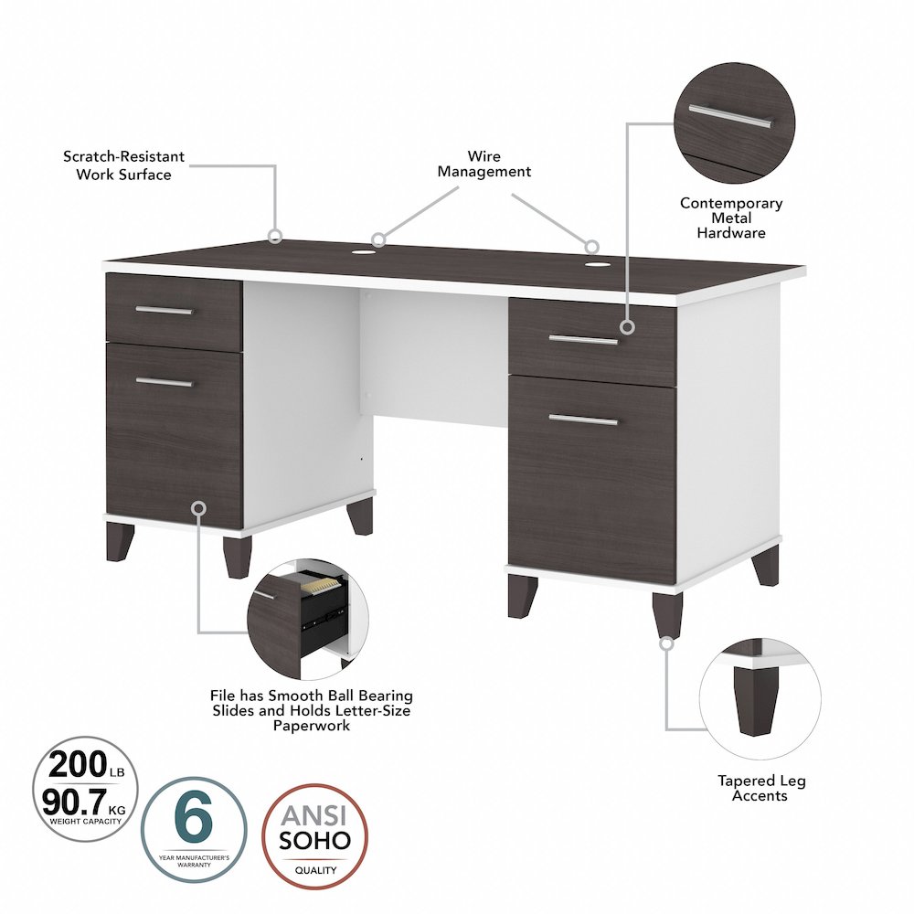 Somerset 60W Office Desk with Lateral File Cabinet and 5 Shelf Bookcase. Picture 8