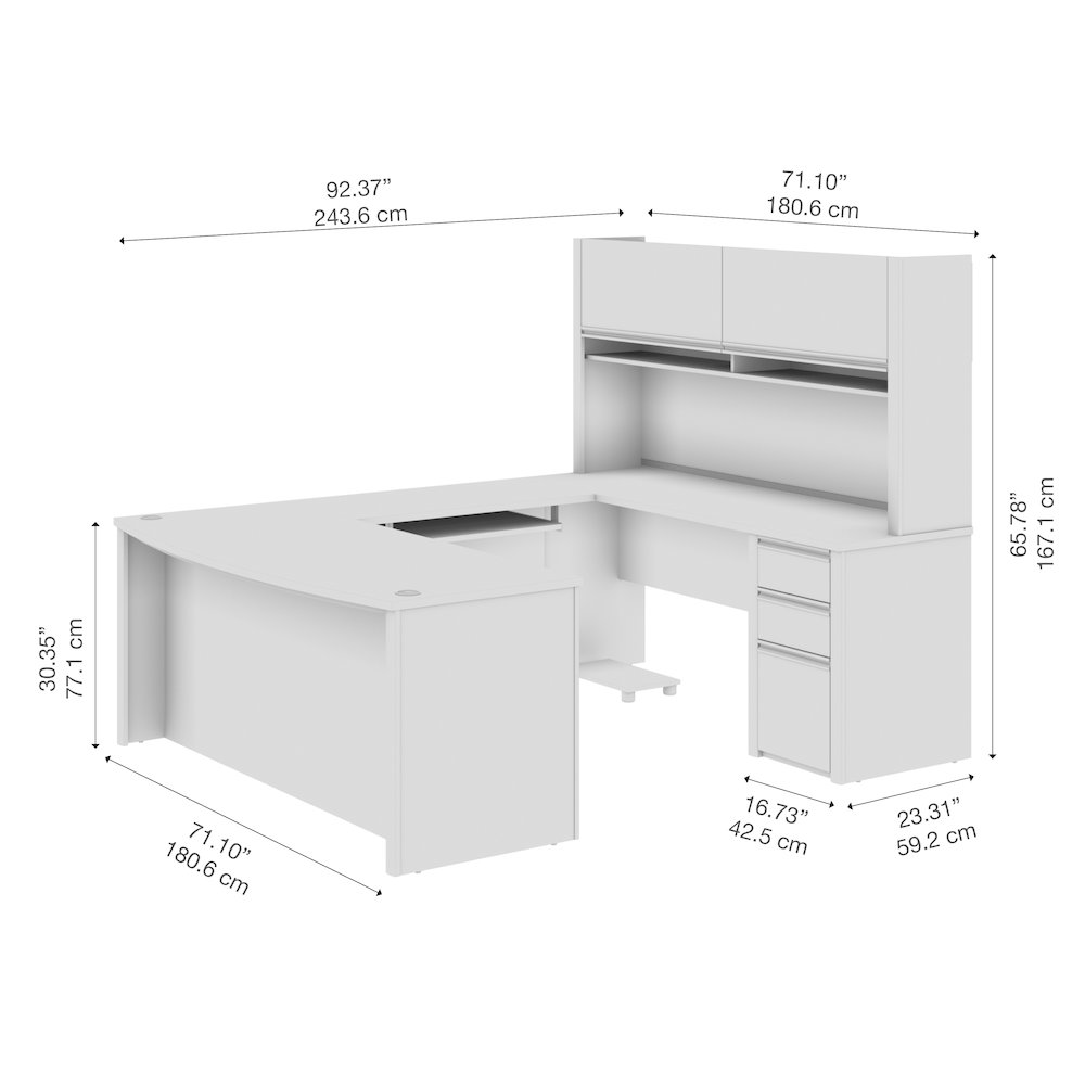 72W U-Shaped Executive Desk with Pedestal and Hutch. Picture 8