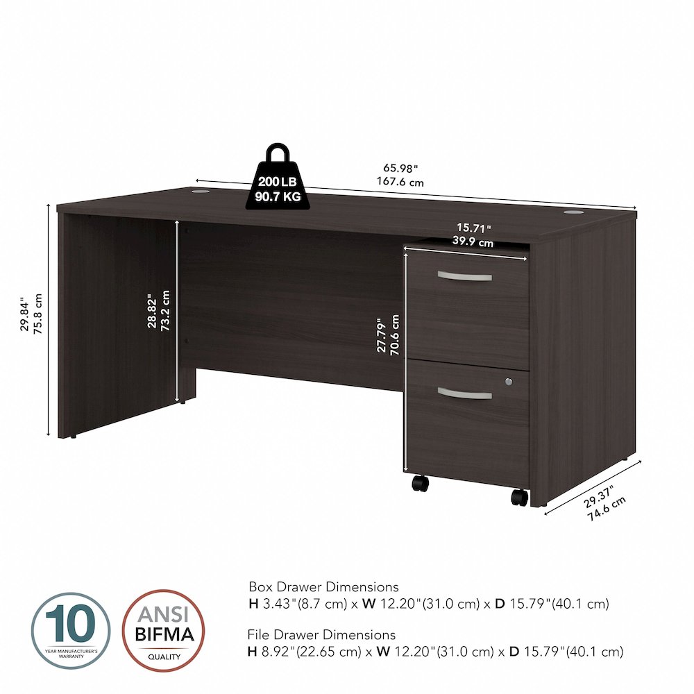Studio C 66W x 30D Office Desk with 2 Drawer Mobile File Cabinet. Picture 5