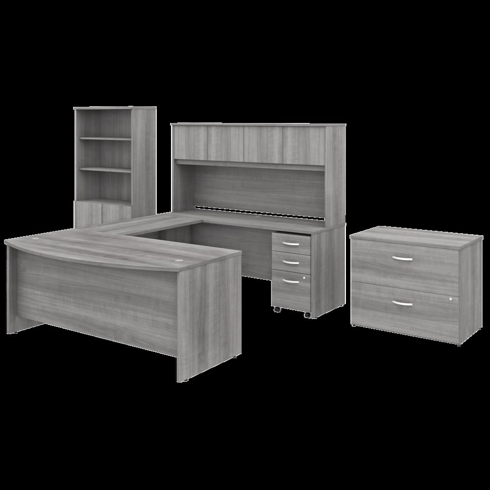 Studio C 72W x 36D U Shaped Desk with Hutch, Bookcase and File Cabinets. Picture 1