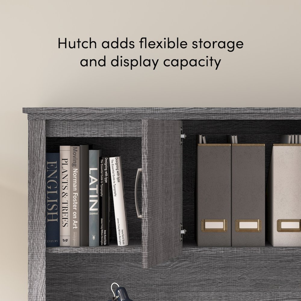 66W U-Shaped Desk with Hutch, Lateral File Cabinet, and Bookcase. Picture 5