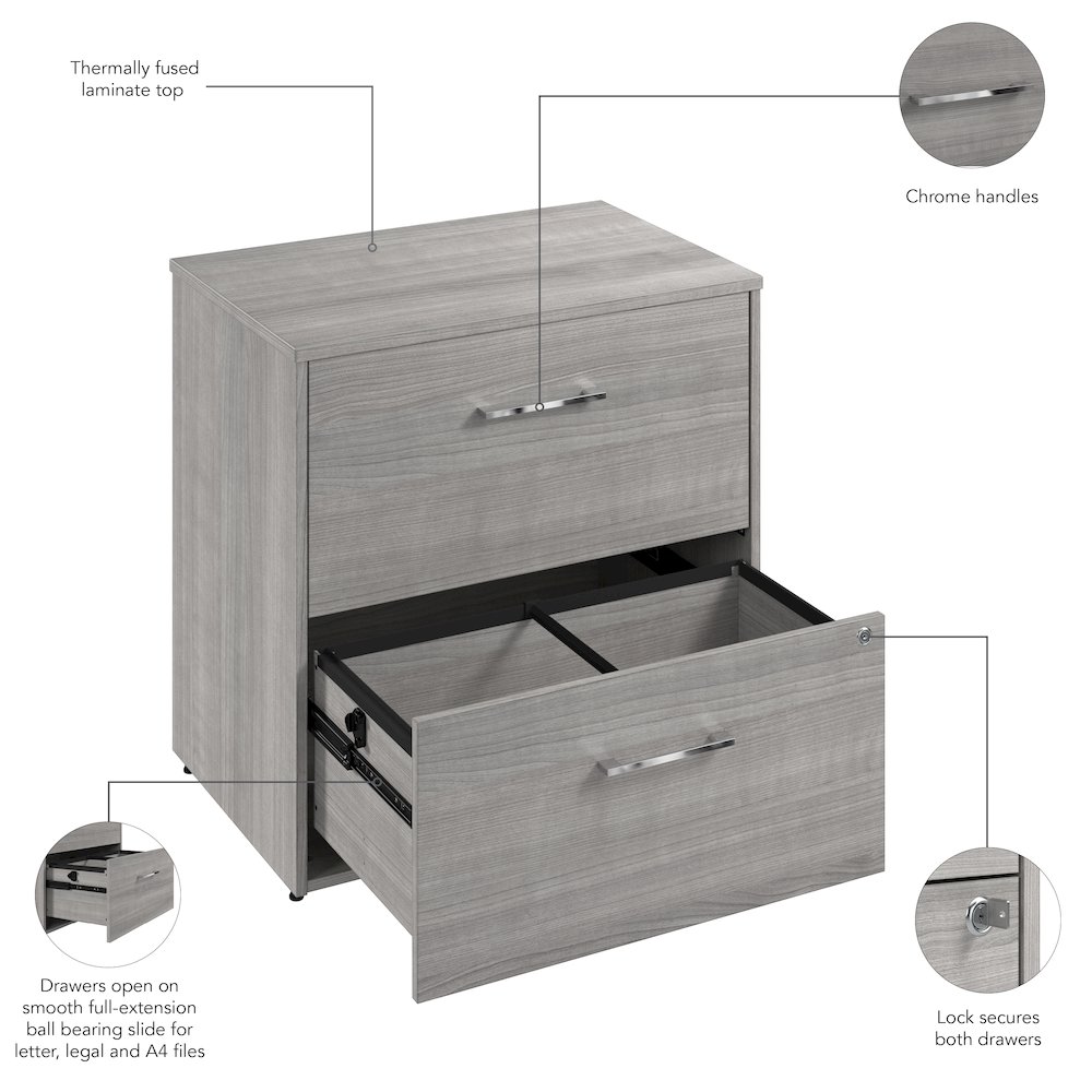 Hustle 2 Drawer Lateral File Cabinet with Lock in Platinum Gray. Picture 8