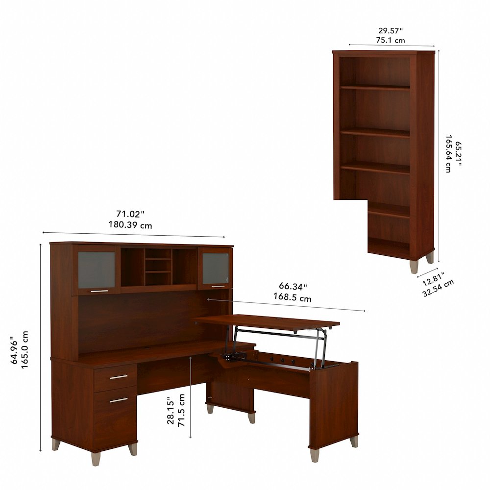 Somerset 72W 3 Position Sit to Stand L Shaped Desk with Hutch and Bookcase. Picture 9