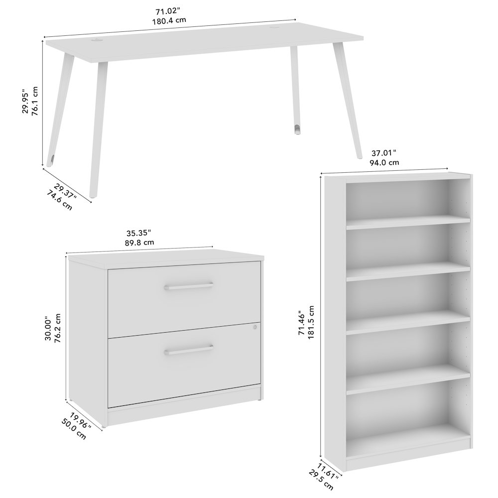 Vista 72W Desk with Splayed Metal Legs, Lateral File Cabinet, and Bookcase. Picture 12