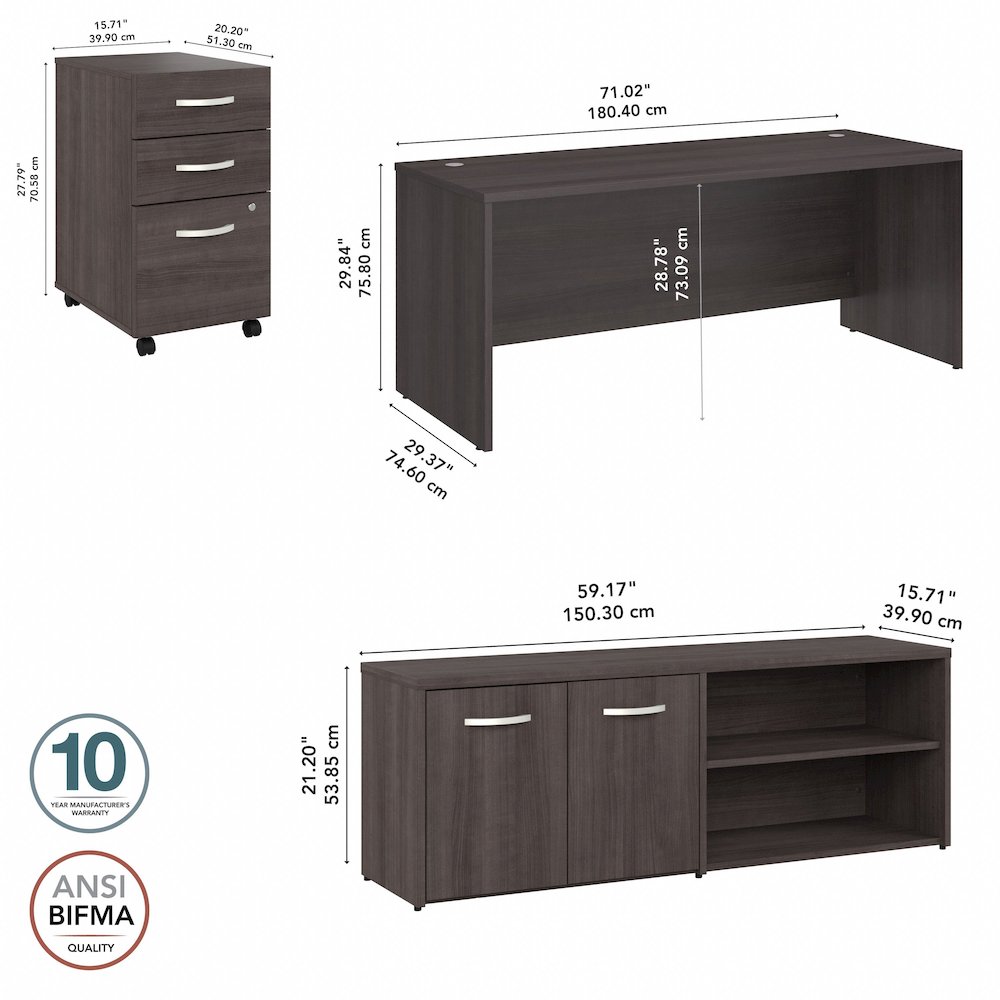 Studio C 72W x 30D Office Desk with Storage Return and Mobile File Cabinet. Picture 10