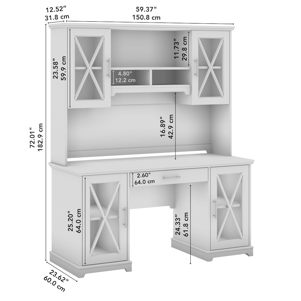 Lennox 60W Farmhouse Desk with Hutch and Keyboard Tray. Picture 11