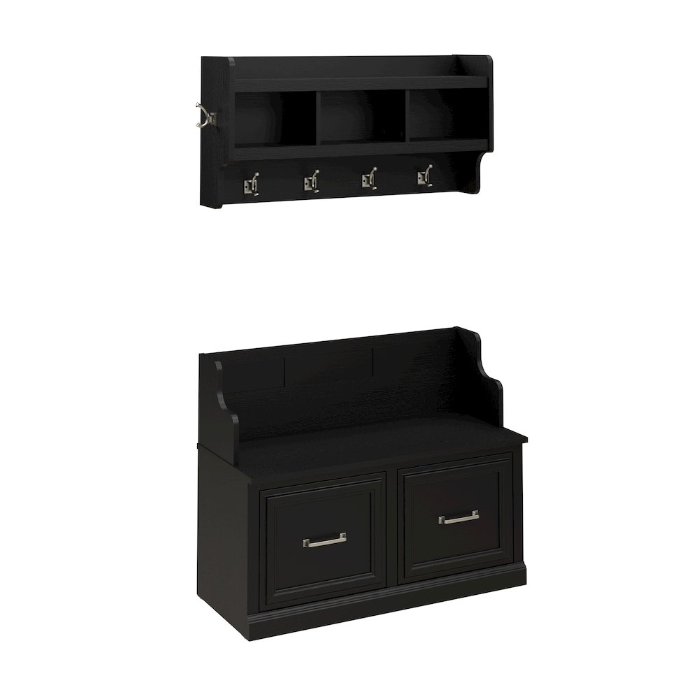 Woodland 40W Entryway Bench with Doors and Wall Mounted Coat Rack. Picture 1
